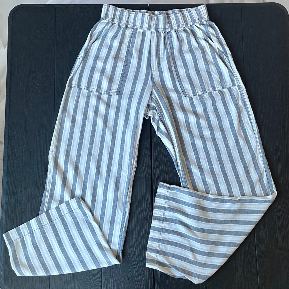 Toad&Co Striped Taj Pants Women Sz XS Blue White Hemp Tencel Nautical Breezy